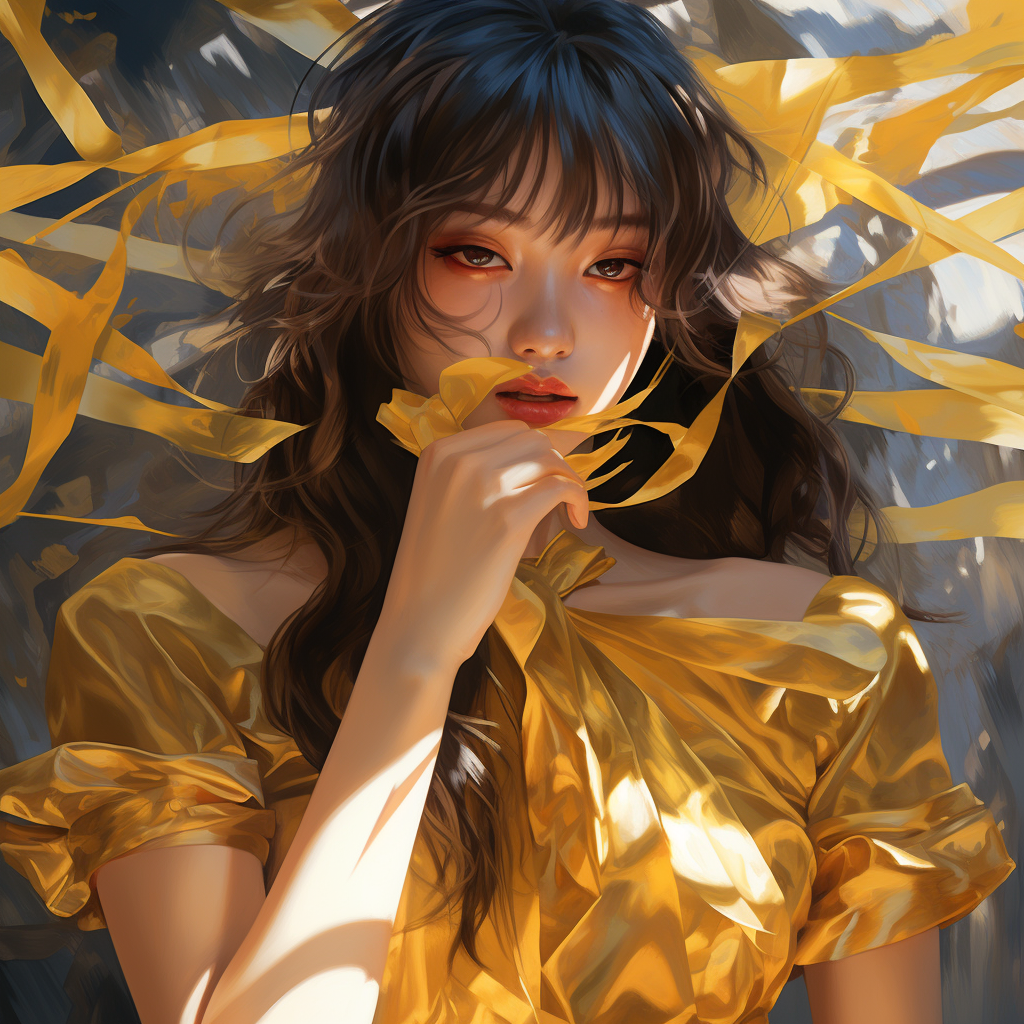 AI generated: Midjourney prompt: A young woman in a golden dress With gliders cover... (Midjourney - Portraits)