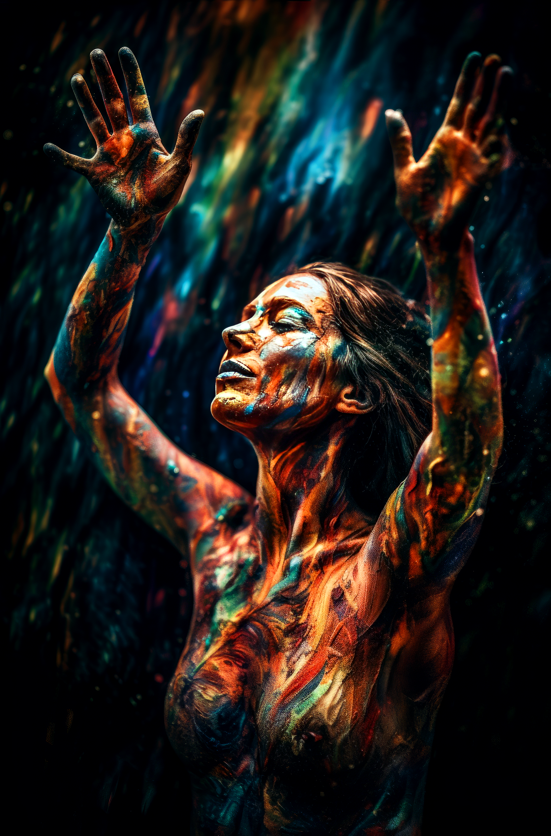 صورة مولدة بالذكاء الاصطناعي: Psychedelic body art (نموذج Midjourney - تصوير فوتوغرافي)