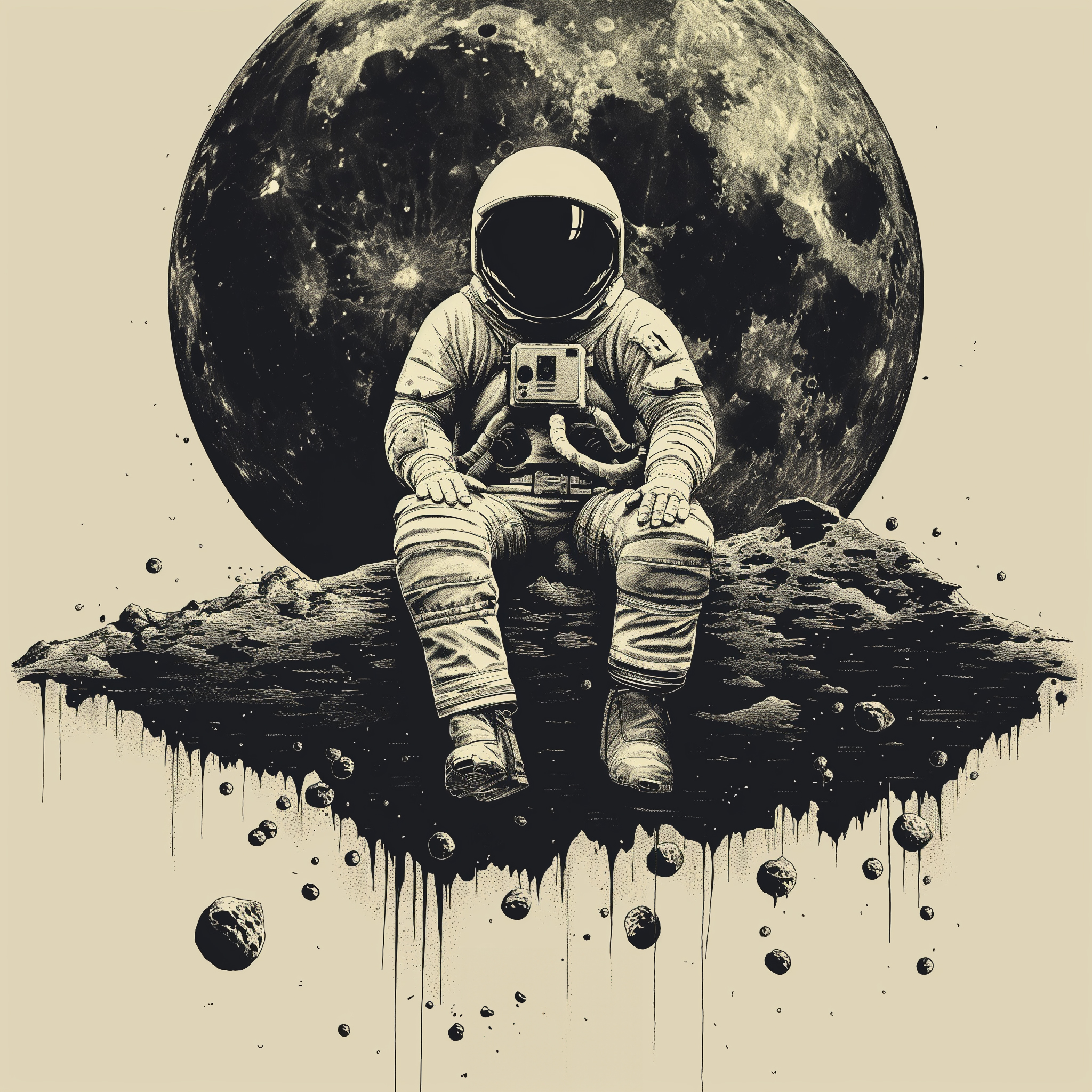 AI generated: Midjourney prompt: Illustration of an astronaut sitting in outer spac... (Midjourney - Concept Art)