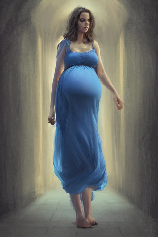 Stable Diffusion prompt: pregnant woman in a short blue d...