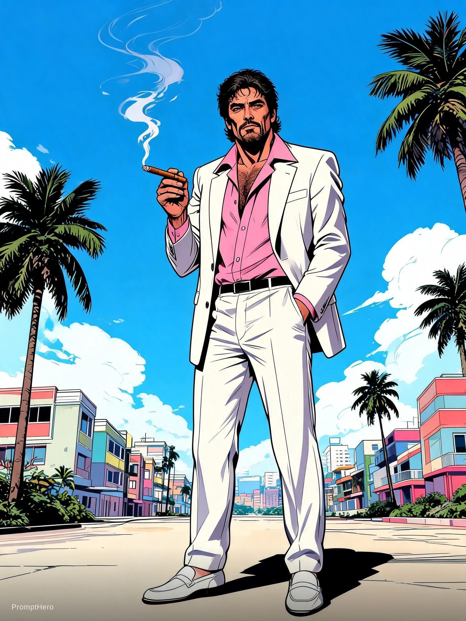 AI generated: Hero prompt: Full-body illustration of Al Pacino in a stylized ... (Hero - Concept Art)