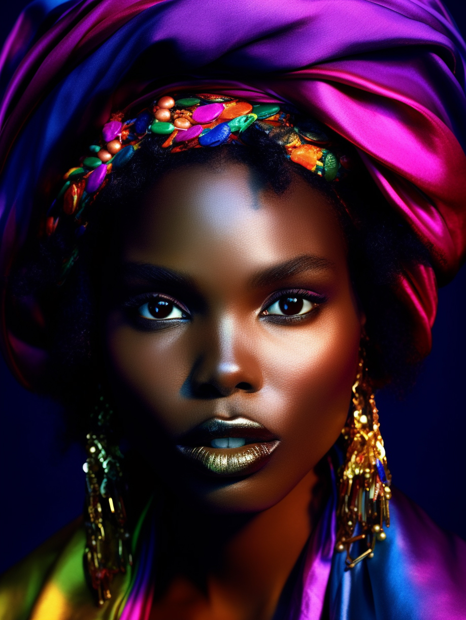 Midjourney prompt: fashion portrait, face, black model, studio photog... - Midjourney