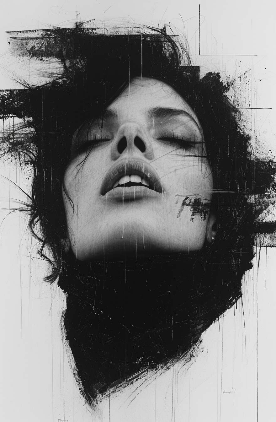 AI generated: Midjourney prompt: a portrait of a woman in black and white, in the s... (Midjourney - Portraits)