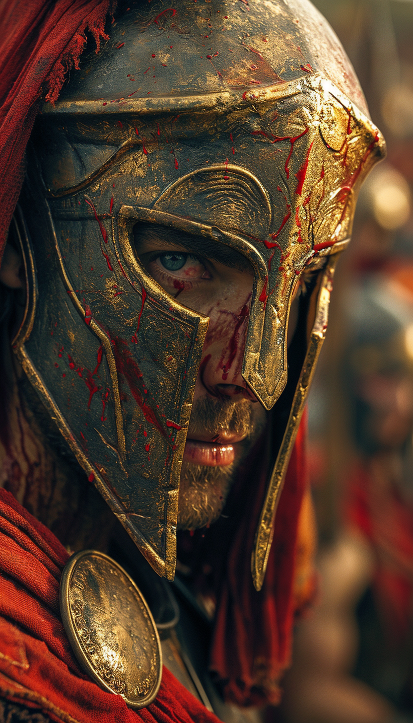 AI generated: Midjourney prompt: a spartan warrior, in the style of dark crimson an... (Midjourney - Character Design)