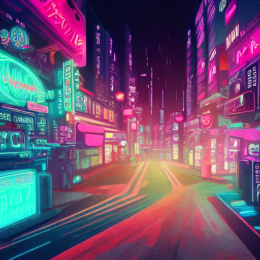 Stable Diffusion prompt: a view of a city street with neo...
