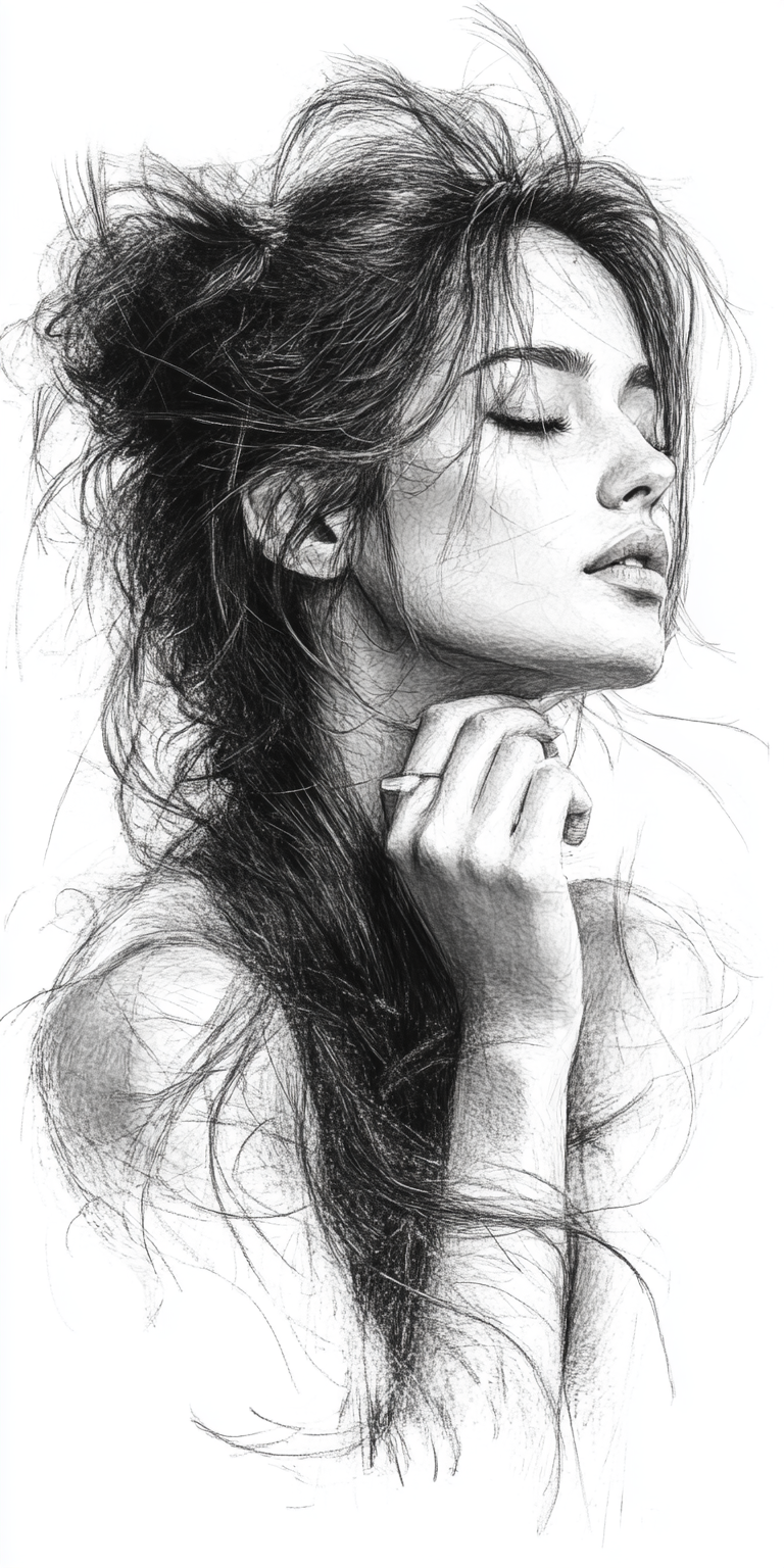 Midjourney prompt: drawing of a woman, in the style of video montages... - Midjourney