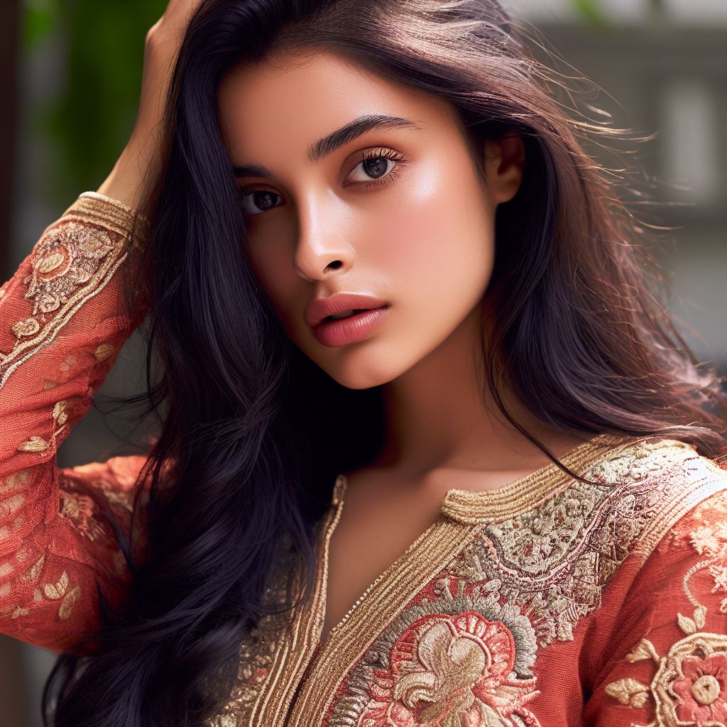 AI generated: DALL·E prompt: A realistic beautiful desi girl, age 22, camera lo (DALL·E - Fashion)