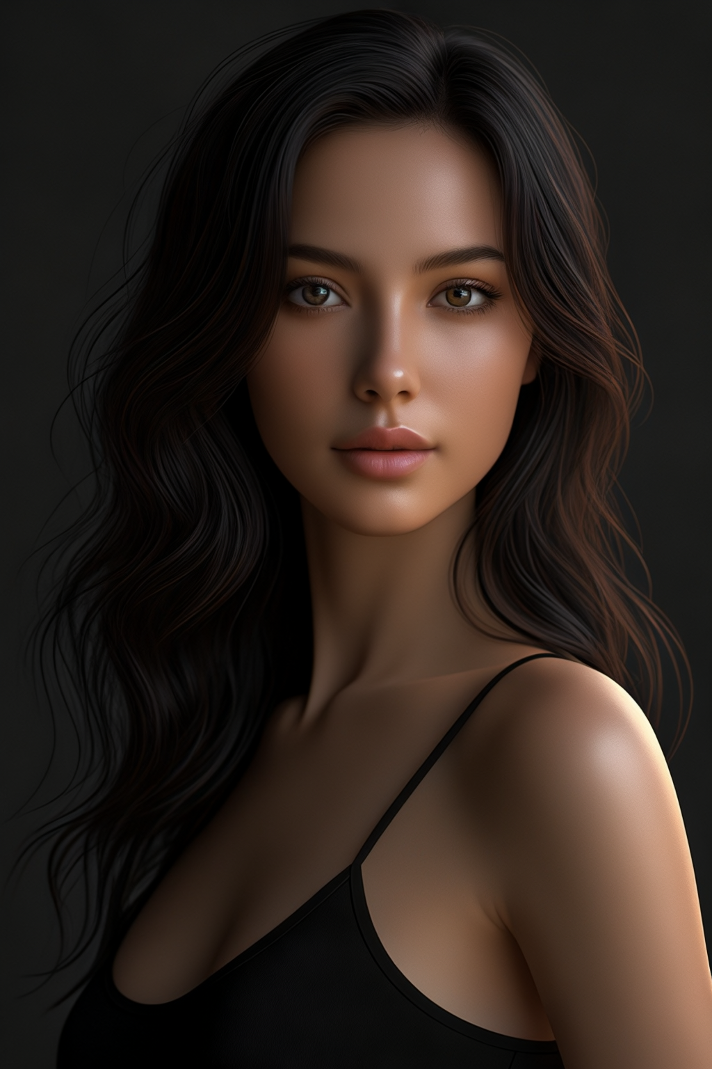 AI generated: Midjourney prompt: A portrait of a young beautiful girl, smiling, Asy... (Midjourney - Photography)
