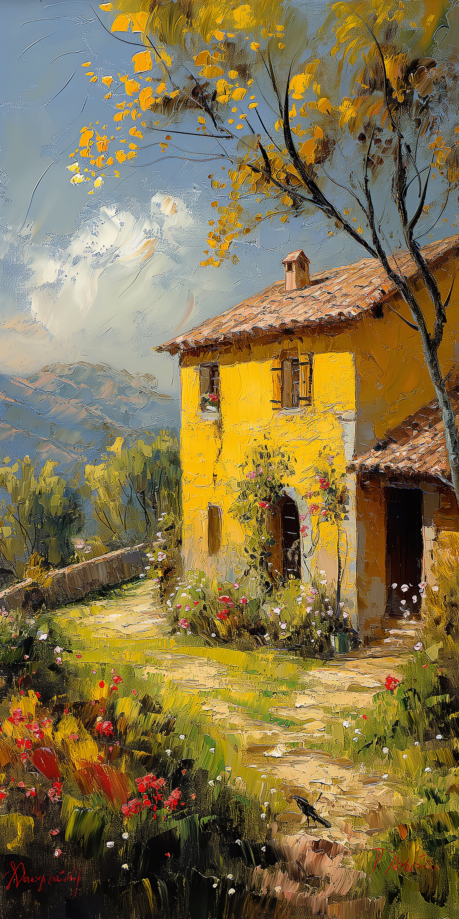 AI generated: Midjourney prompt: impressionist painting on canvas of Provence, in t... (Midjourney - Landscapes)