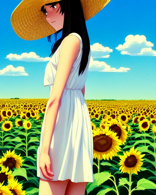 Stable Diffusion prompt: a girl in a white dress and a st...