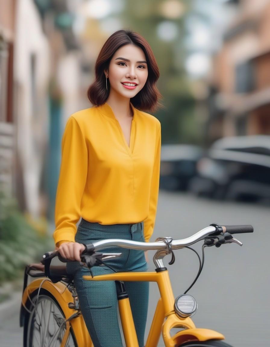 AI generated: Stable Diffusion prompt: outdoor sport, yellow bicycle, delicate face (Stable Diffusion - Portraits)