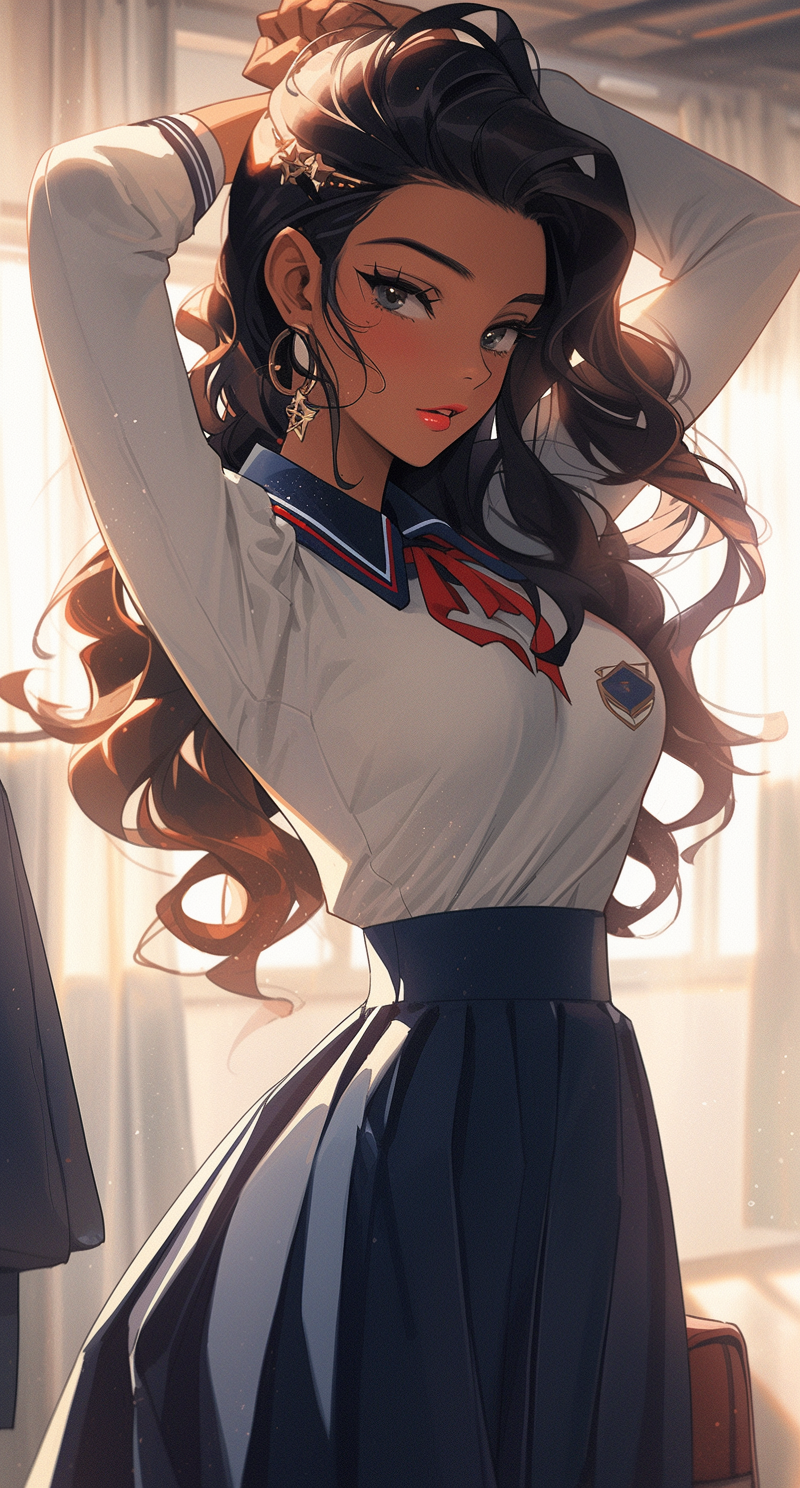 AI generated: Midjourney prompt: cartoon girl in school uniform, in the style of fi... (Midjourney - Anime)