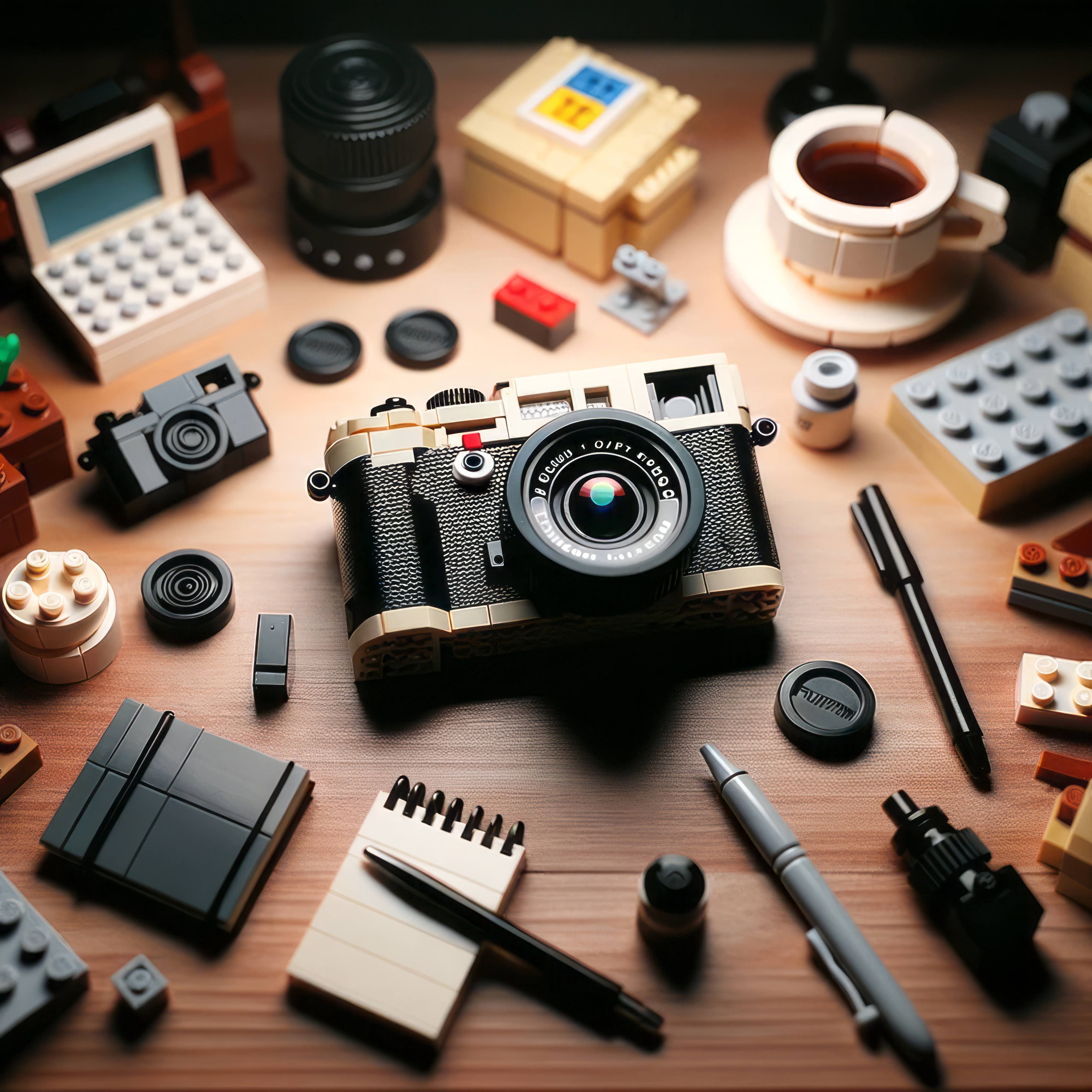 DALL·E prompt: Photo of a Lego diorama featuring a Fujifilm X100V... - DALL·E