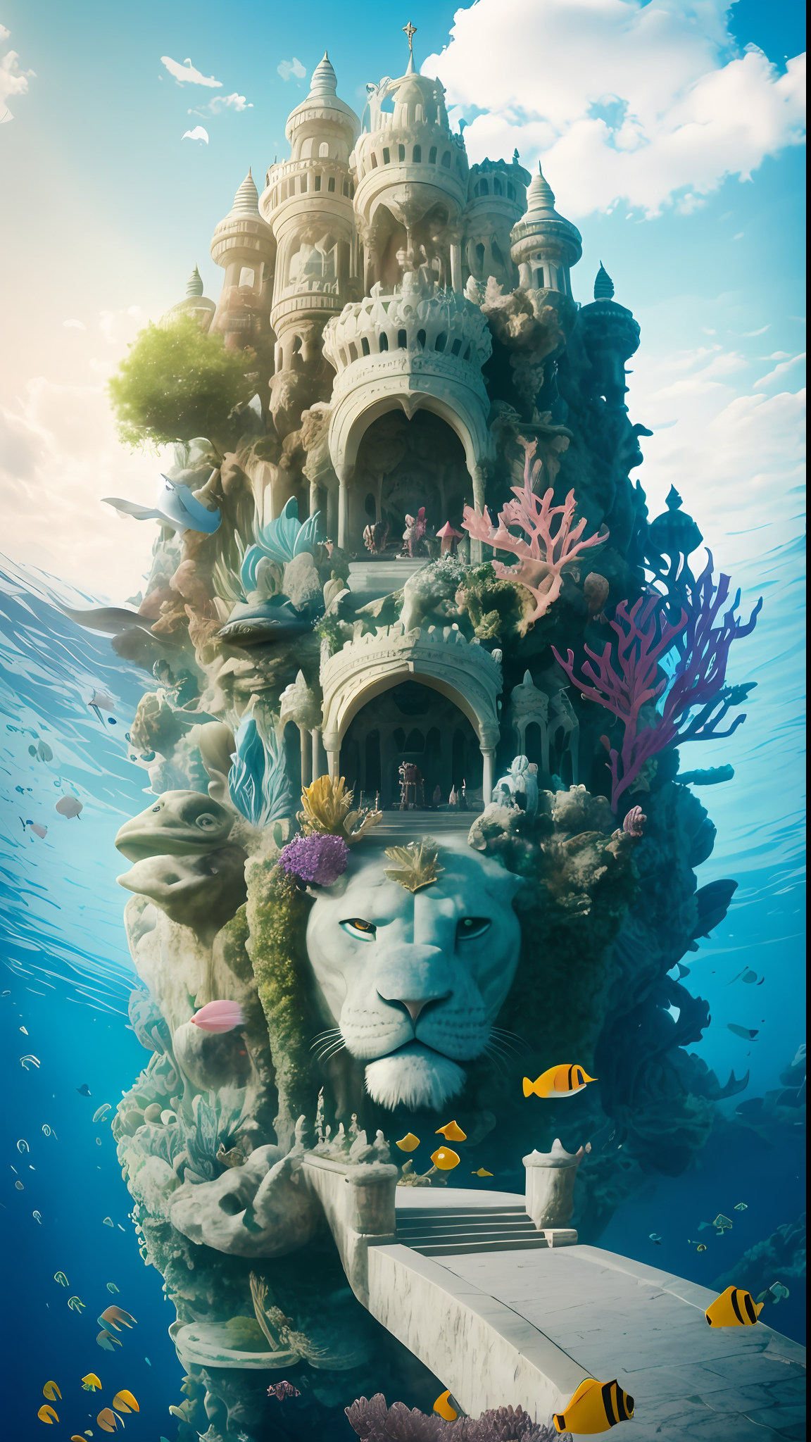 صورة مولدة بالذكاء الاصطناعي: ReV Animated prompt: In the deep sea, in the sea, the palace of the und... (نموذج ReV Animated - مناظر طبيعية)