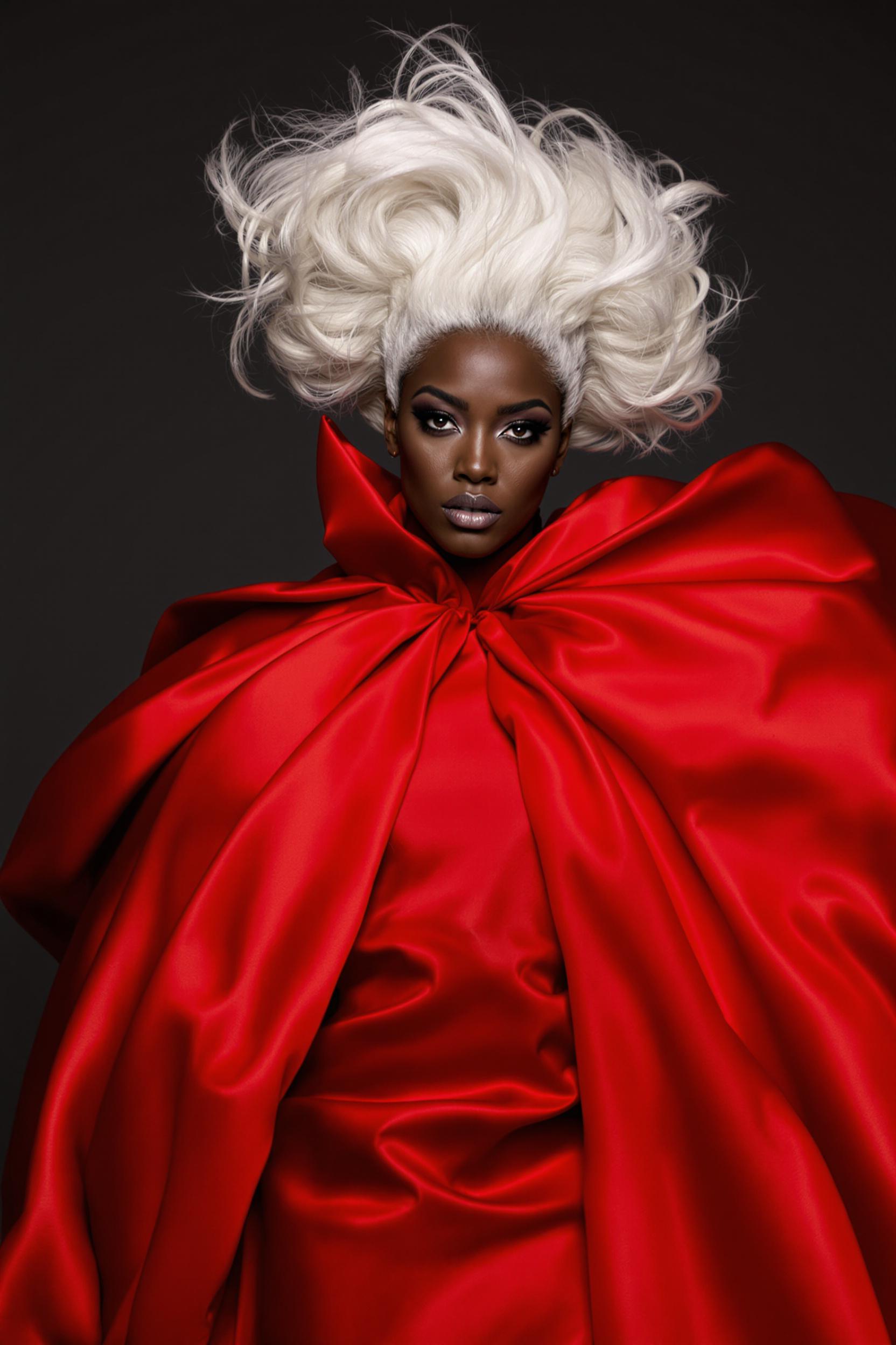 FLUX prompt: A striking image where a woman with dramatic white... - FLUX