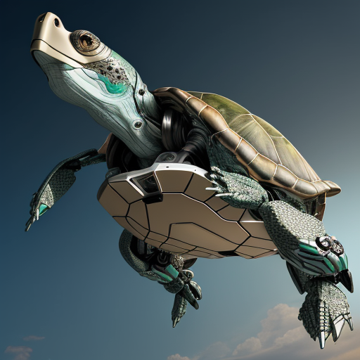 Mech Turtle Shell DreamShaper prompt: Realistic semi-close shot of an immen...