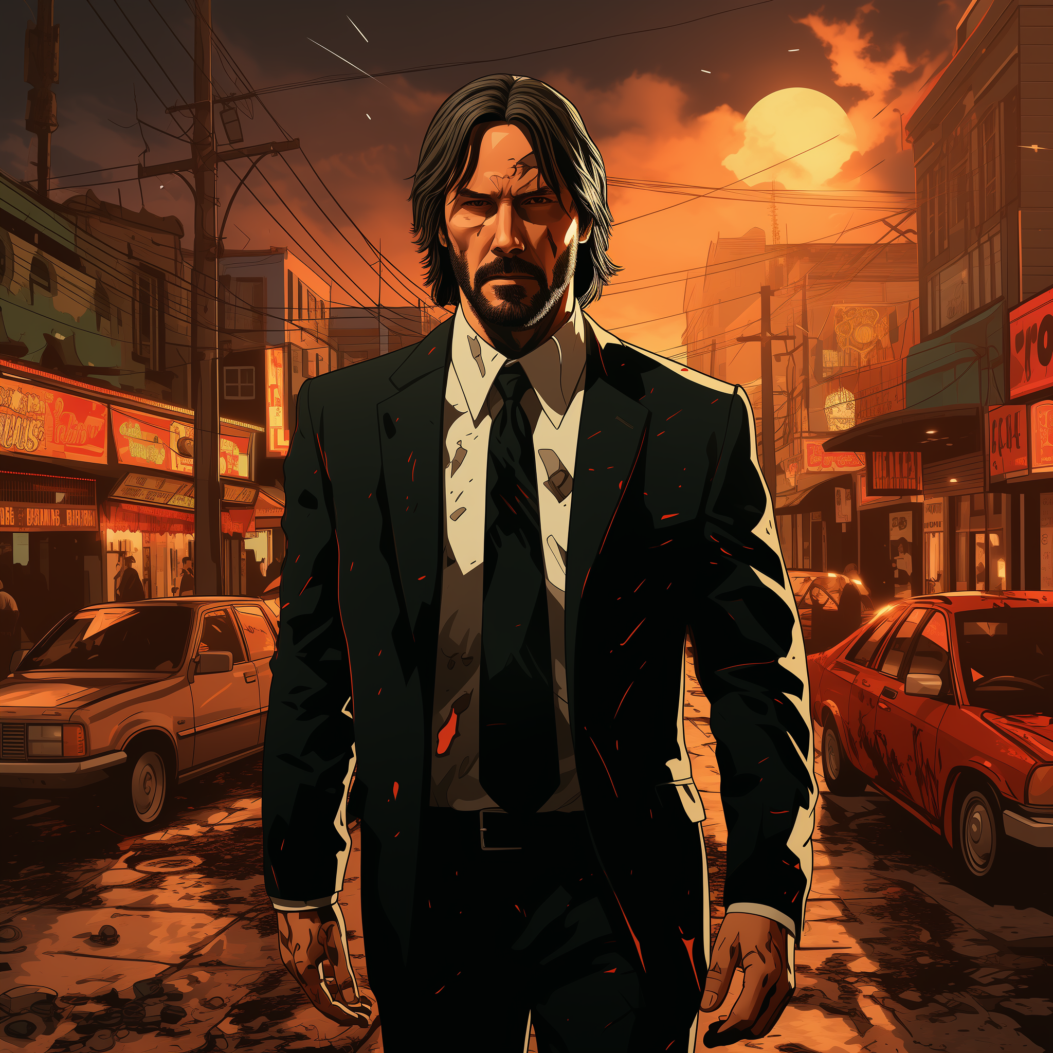 AI generated: John Wick imagined as a GTA cartoon (Midjourney - Concept Art)