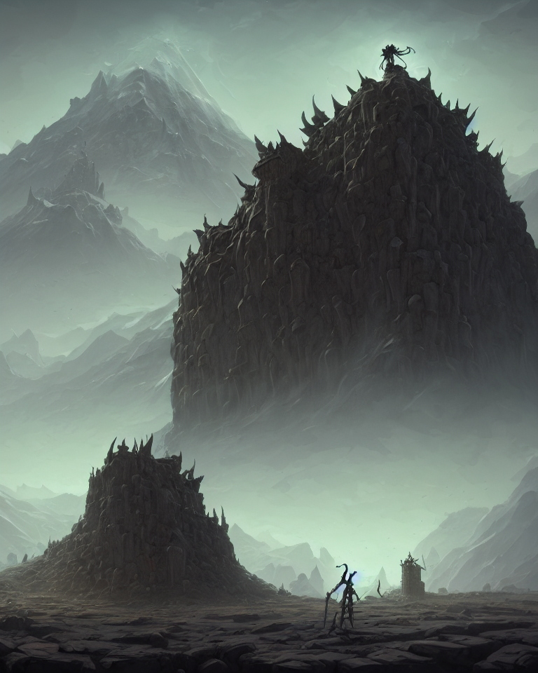 Stable Diffusion prompt: a giant skeleton overlooking a t...