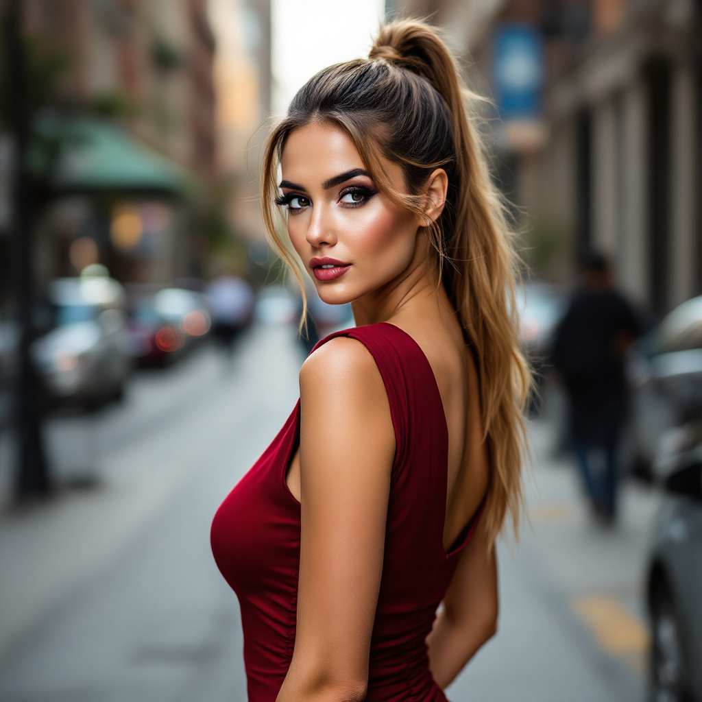 FLUX prompt: An image of a woman posing confidently on a ...
