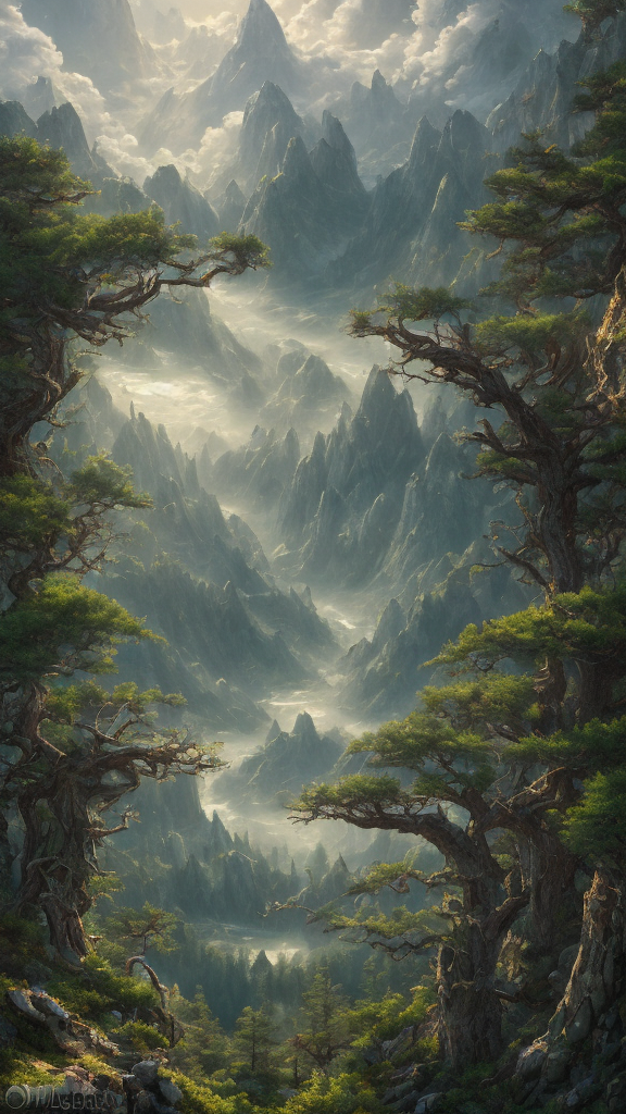 AI generated: Openjourney prompt: view of a valley from the top of a mountain, sprin... (Openjourney - Landscapes)