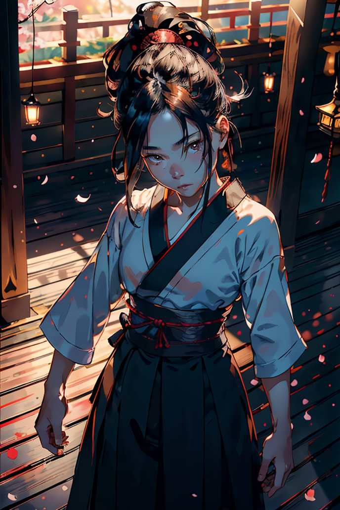 Stable Diffusion prompt: Young Samurai with long black ha...