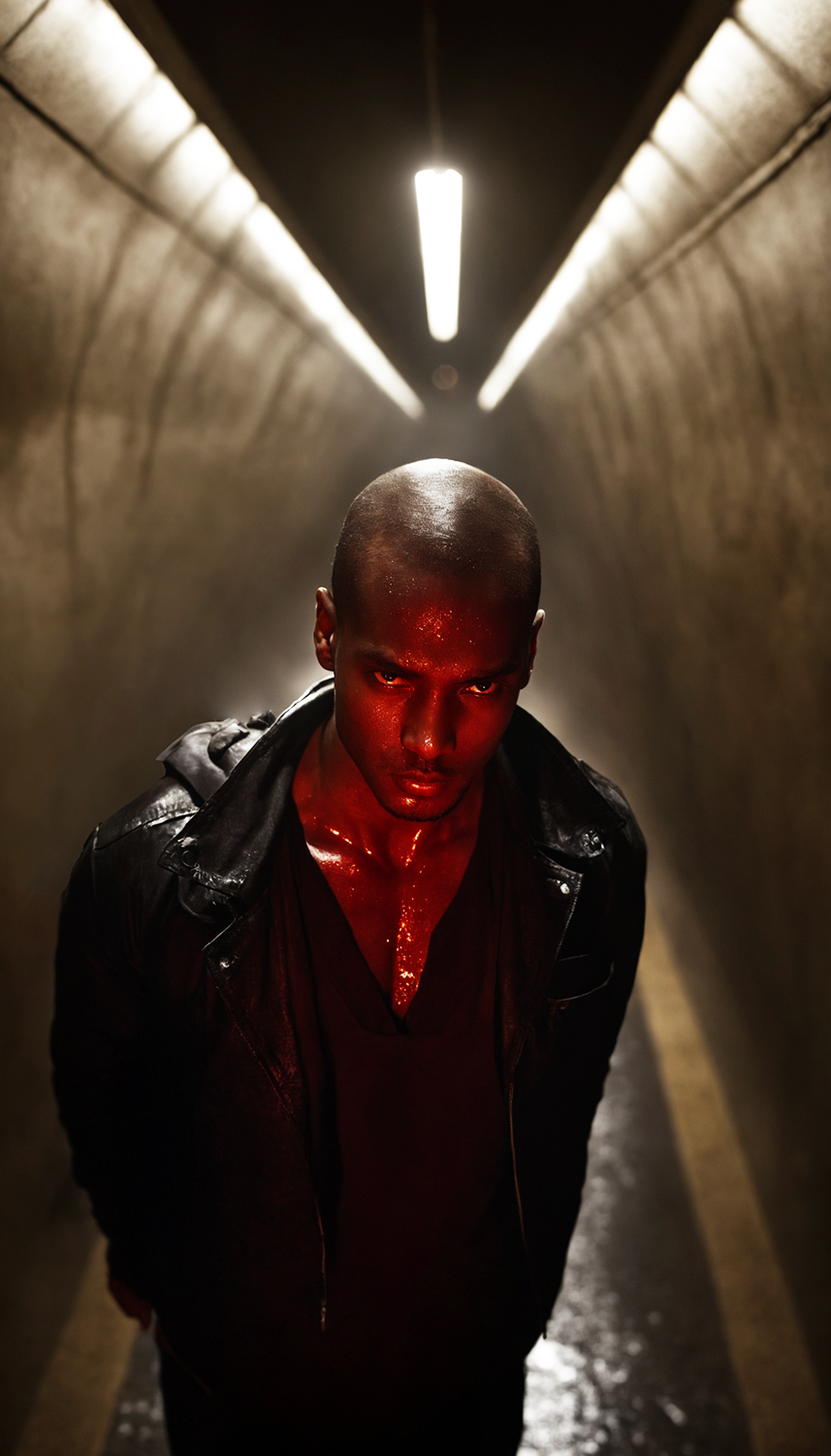صورة مولدة بالذكاء الاصطناعي: Stable Diffusion prompt: bald man in leather jacket with blood on face and ... (نموذج Stable Diffusion - تصوير فوتوغرافي)