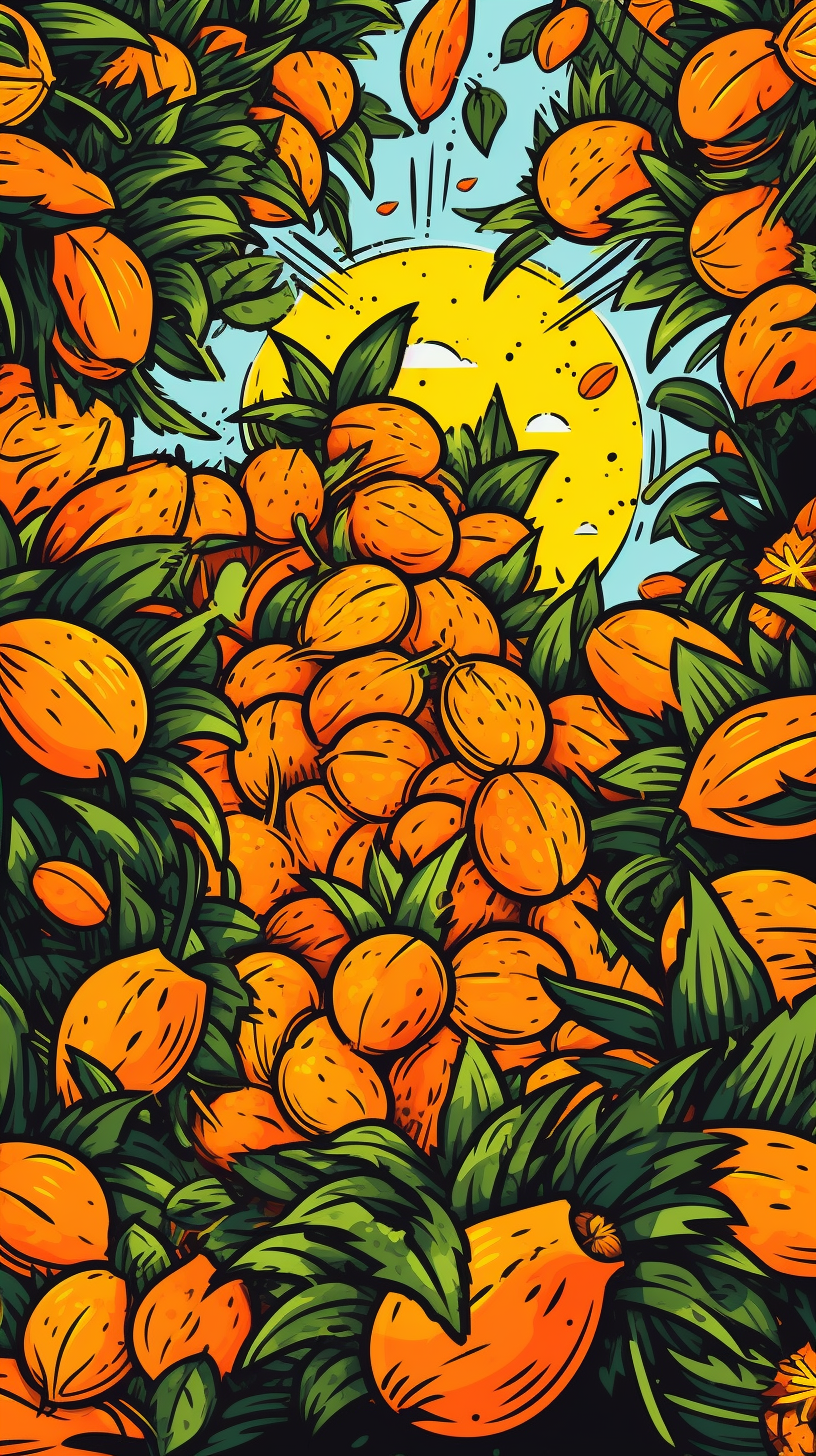 Midjourney prompt: A cute illustration, anime sweet mangoes dancing a... - Midjourney