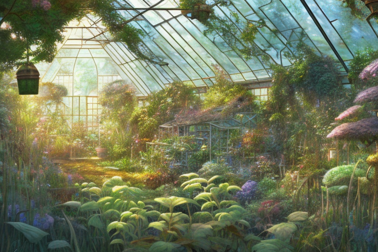 Openjourney prompt: an old greenhouse overgrown with plants, cottageco... - Openjourney