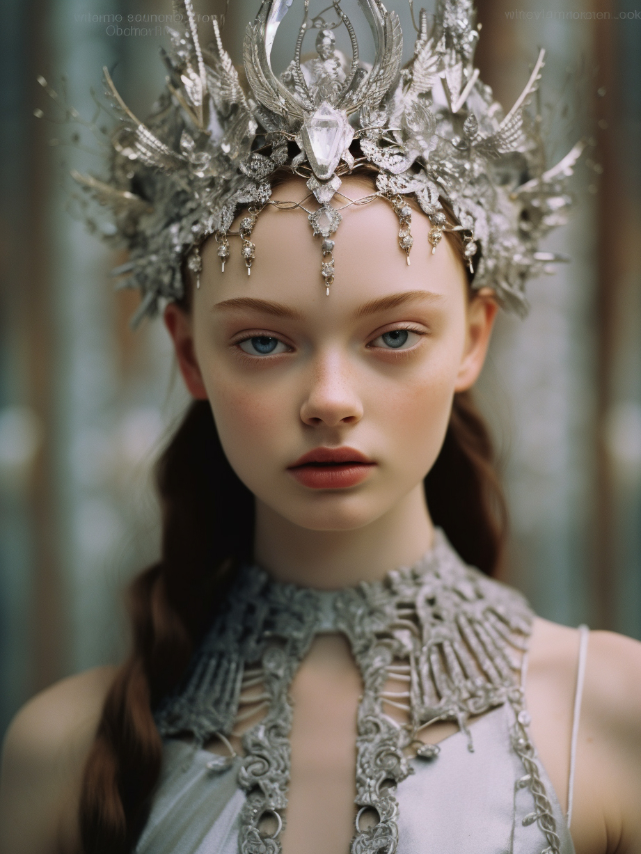 AI generated: Midjourney prompt: a close up of a person wearing a silver dress, by ... (Midjourney - Fashion)