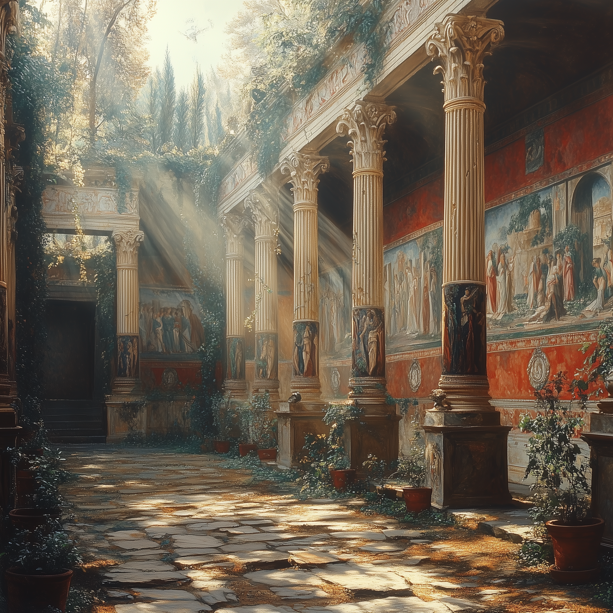 AI generated: Midjourney prompt: A scene of an ancient Roman temple with columns ad... (Midjourney - Architecture)