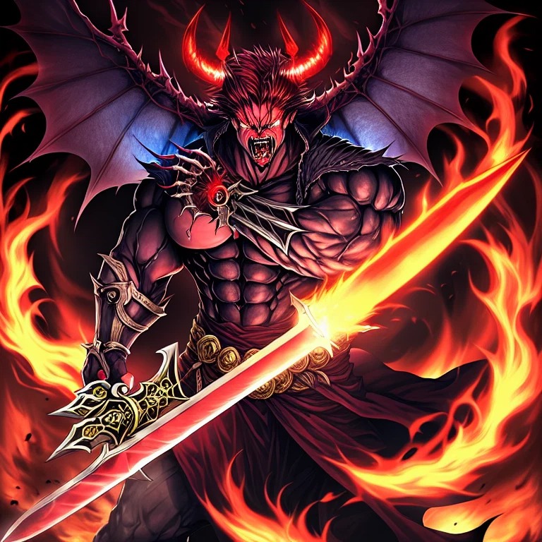 Dreamlike Diffusion prompt: Devil in powerful form, muscu...