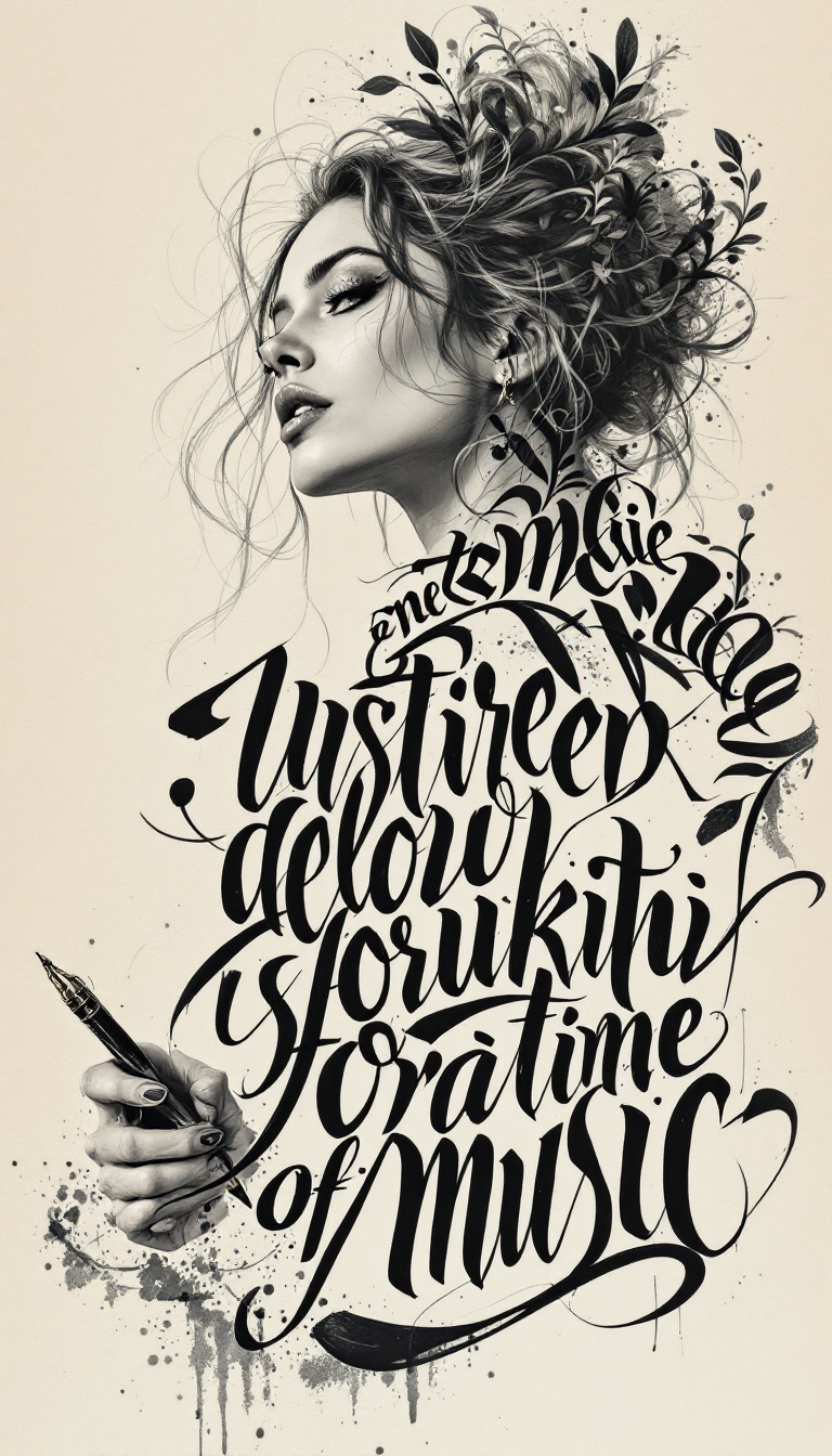 FLUX prompt: Calligraphic Typography, Expressive Letters,...
