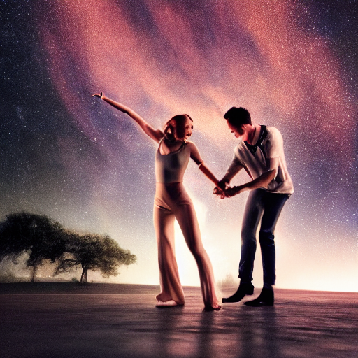 Stable Diffusion prompt: a realistic couple dancing on th...