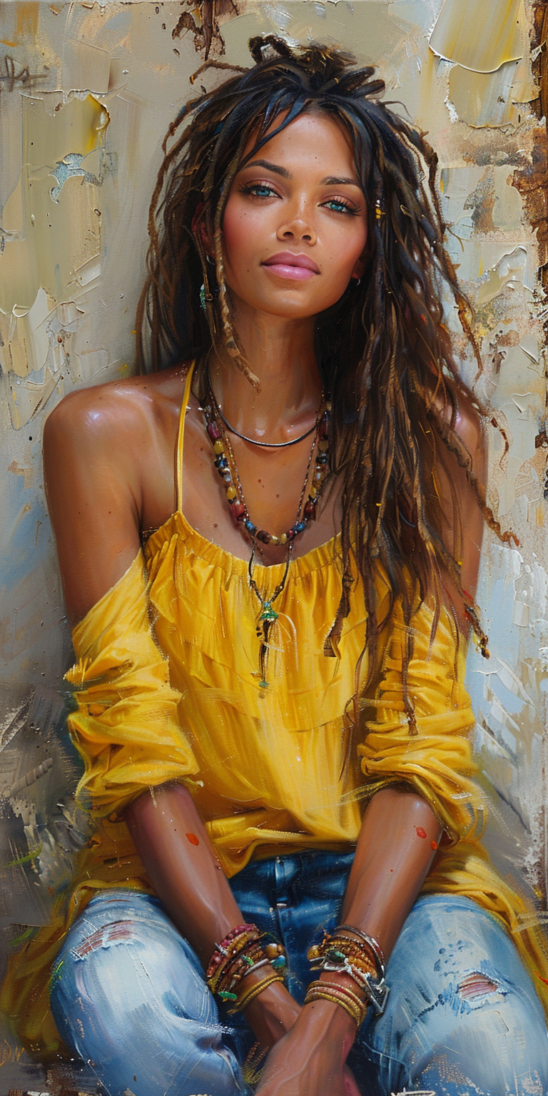 AI generated: Midjourney prompt: oil painting of a beautiful black woman with dread... (Midjourney - Portraits)
