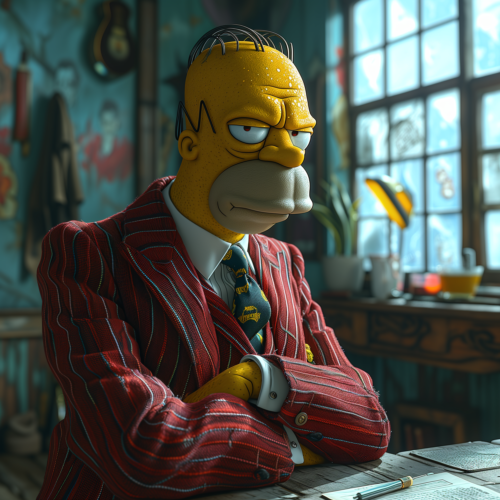 Midjourney prompt: Home Dressed in a Gucci suit, looking like a gangs... - Midjourney