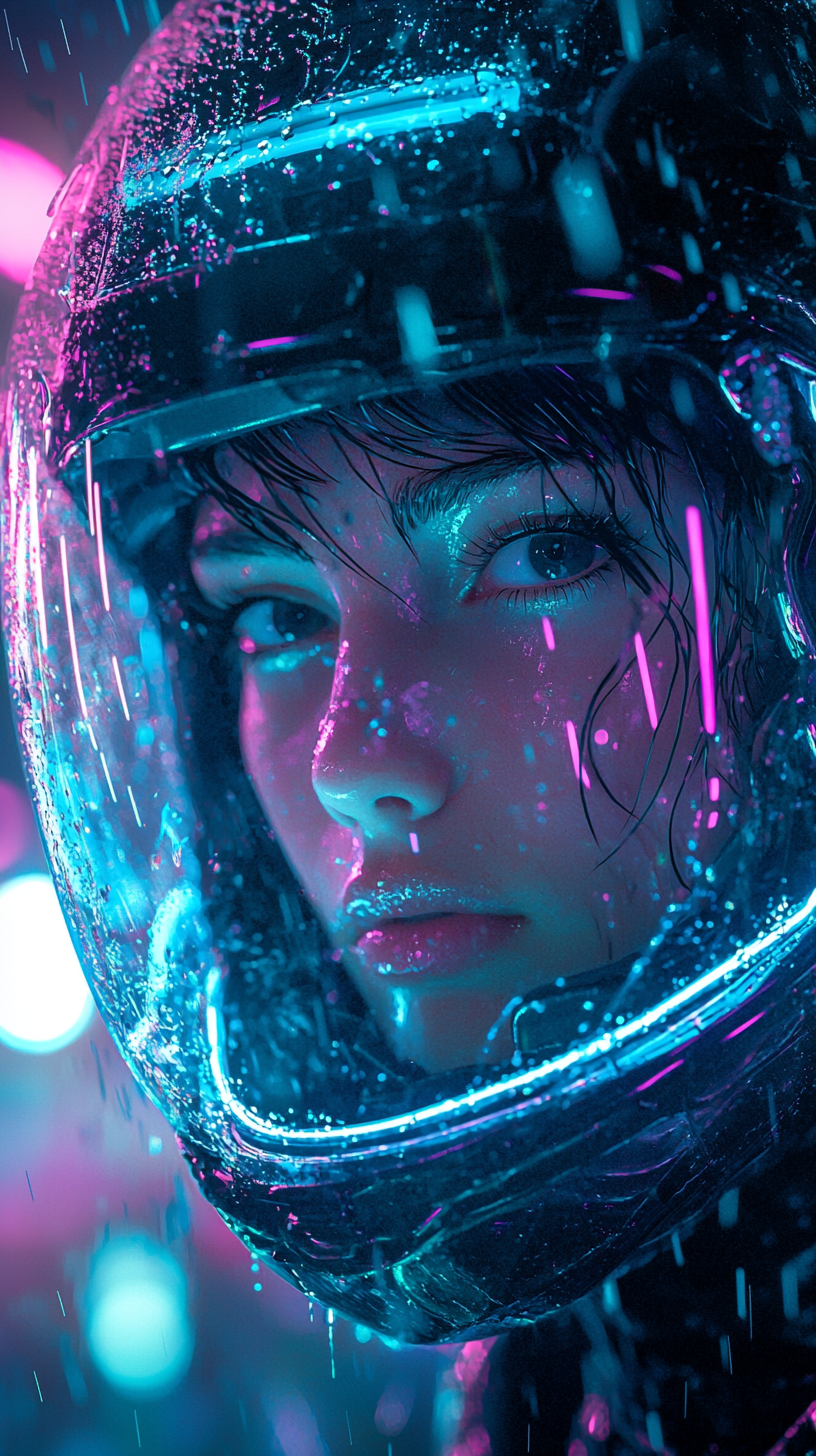 AI generated: Midjourney prompt: A close-up portrait of a woman wearing a cyberpunk... (Midjourney - Portraits)
