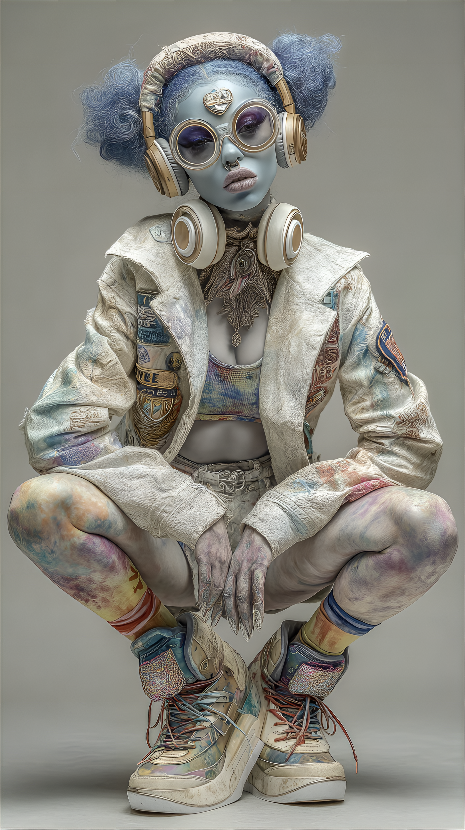AI generated: Midjourney prompt: a person posing in an eclectic and colorful outfit... (Midjourney - Fashion)