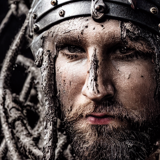 Stable Diffusion prompt: Close-up of Viking King emerging...