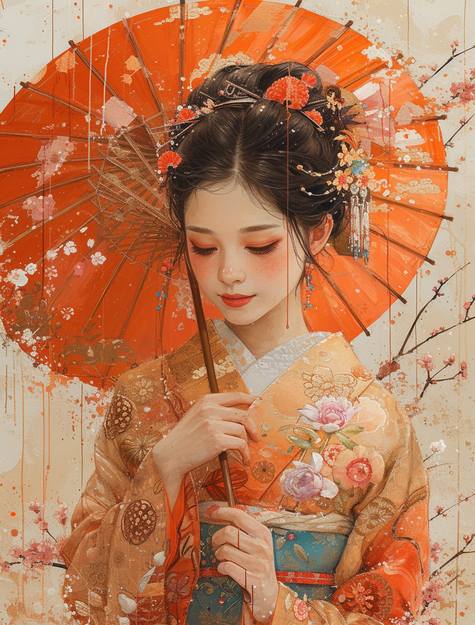 Midjourney prompt: art work from japan, in the style of shilin huang,... - Midjourney