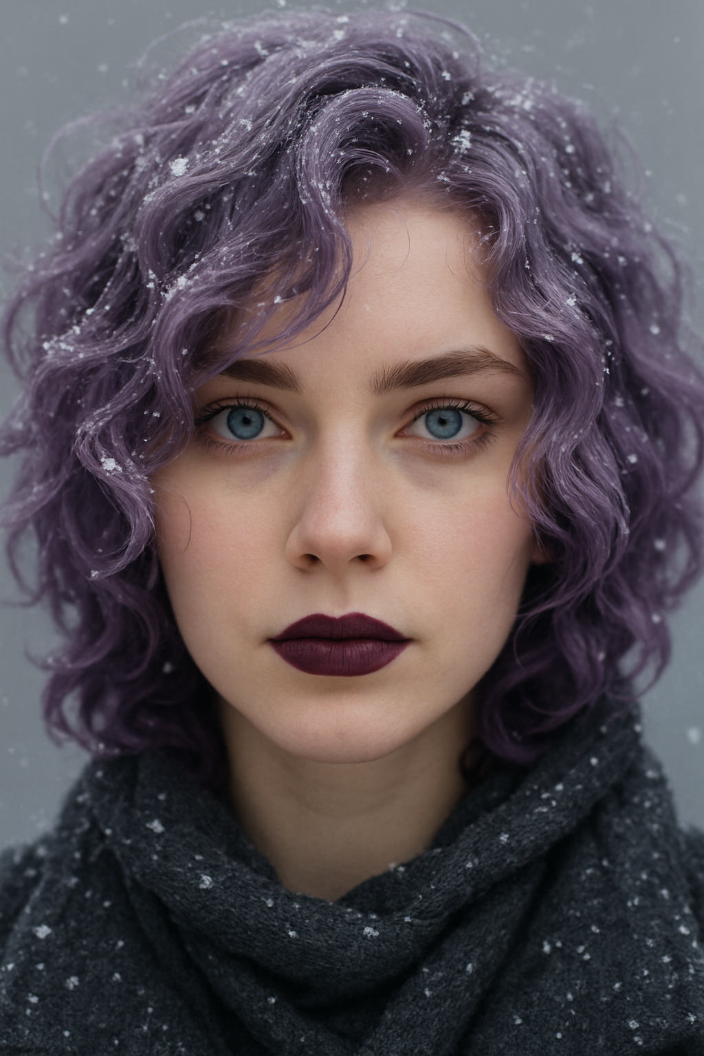 صورة مولدة بالذكاء الاصطناعي: Sora prompt: A close-up portrait of a person with wavy, lavende... (نموذج Sora - صور شخصية)