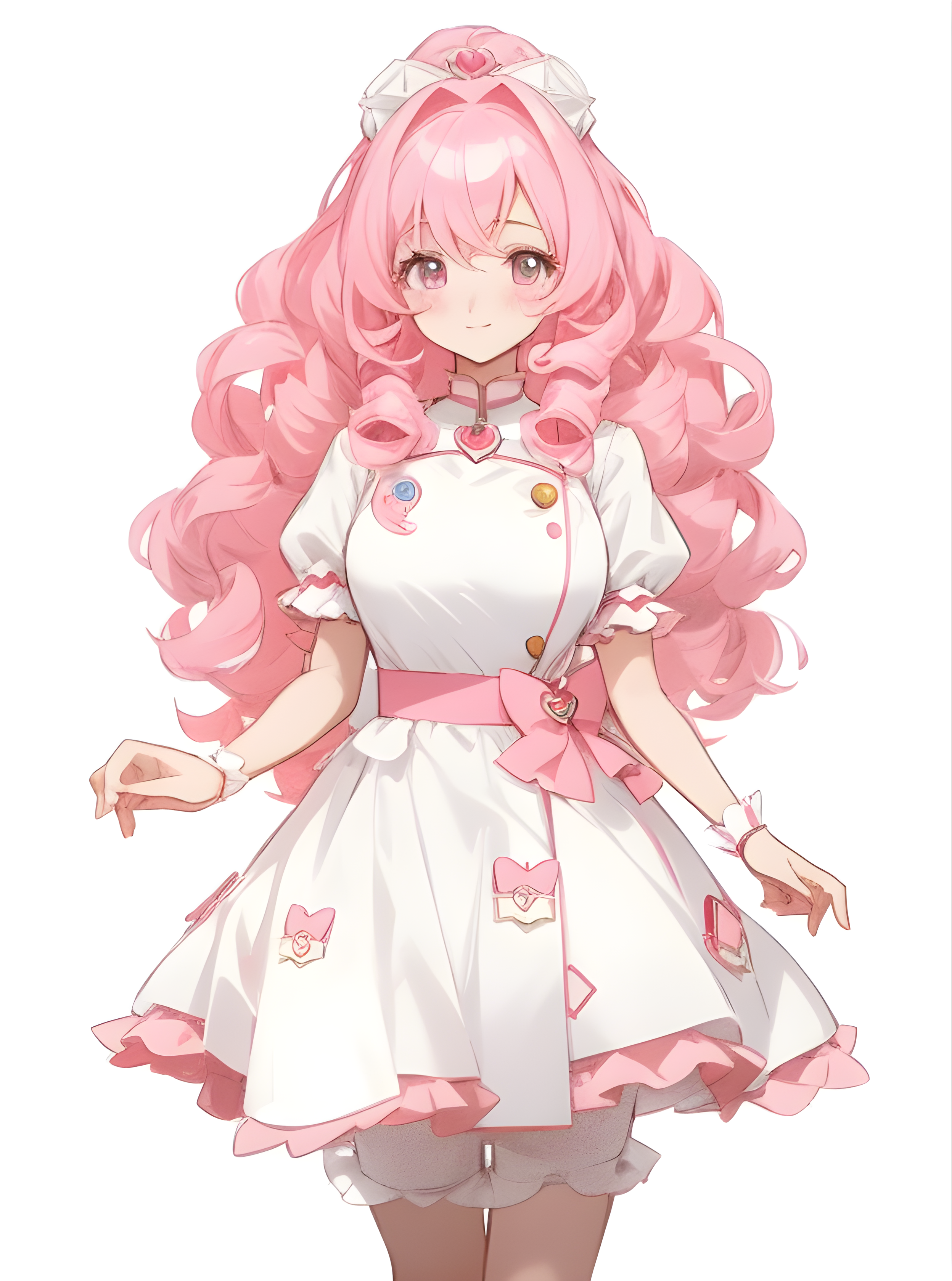 صورة مولدة بالذكاء الاصطناعي: MeinaMix prompt: a woman with pink hair wearing a white dress, an a... (نموذج MeinaMix - أنمي)