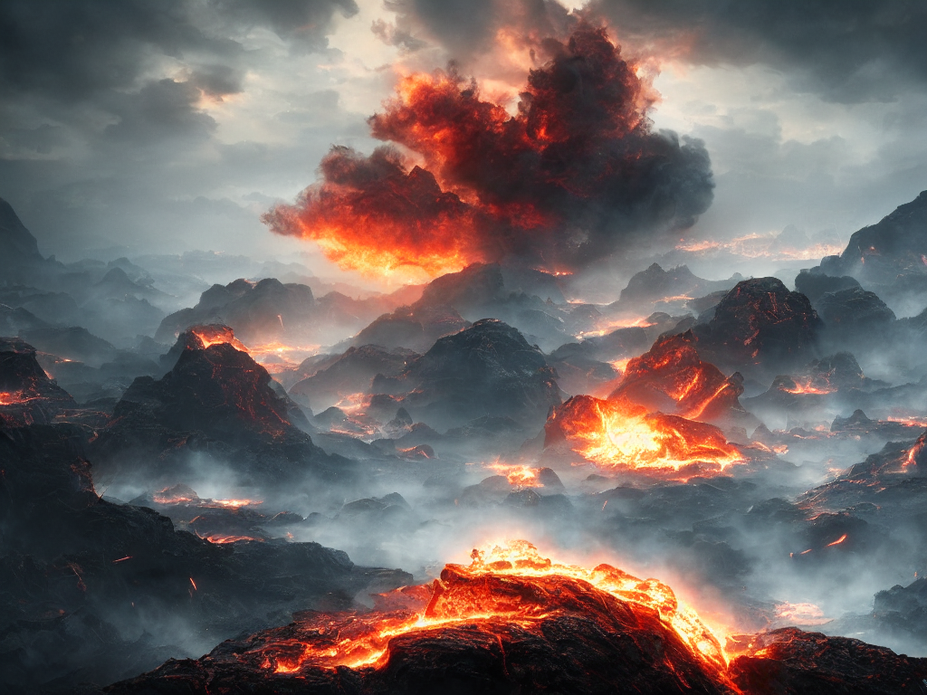 Stable Diffusion prompt: A world of fire, atmospheric, hy...