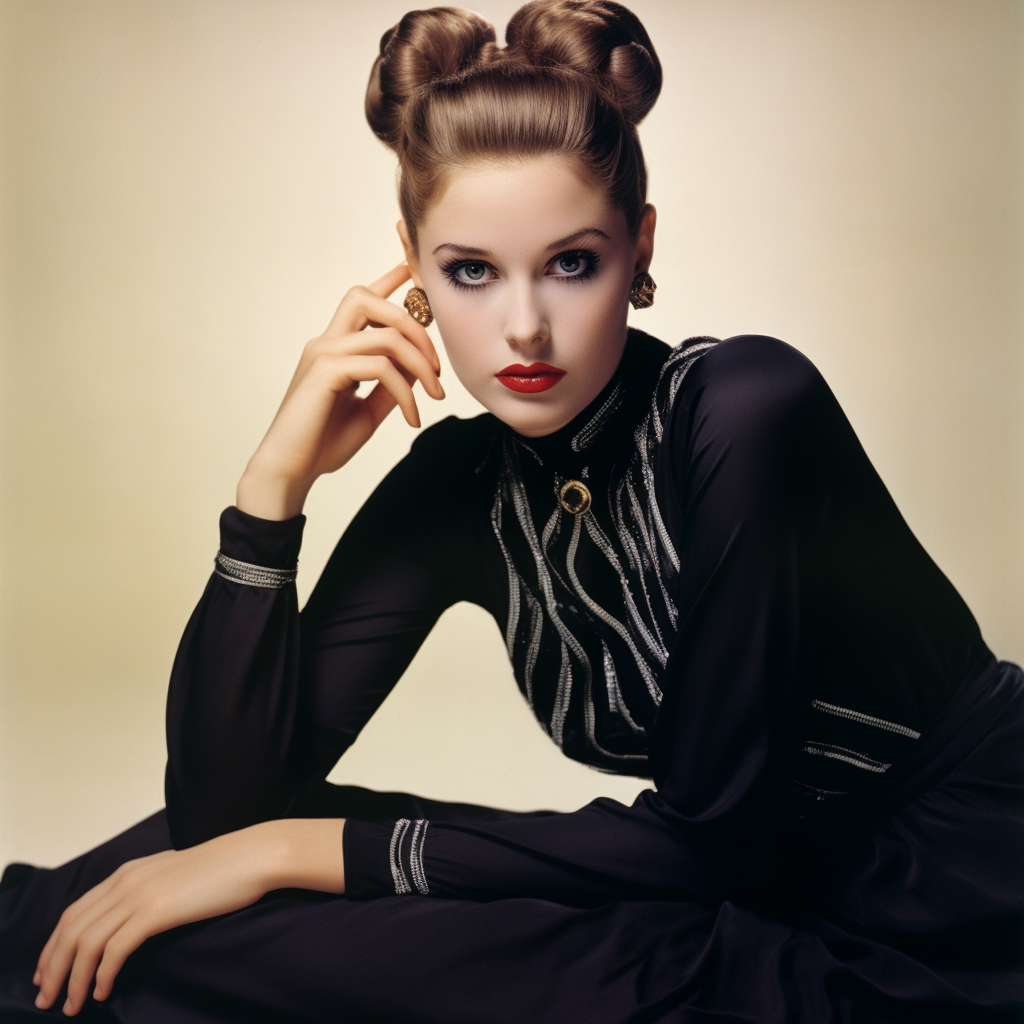 Midjourney prompt: A photograph of a young fashion model wearing a bl... - Midjourney