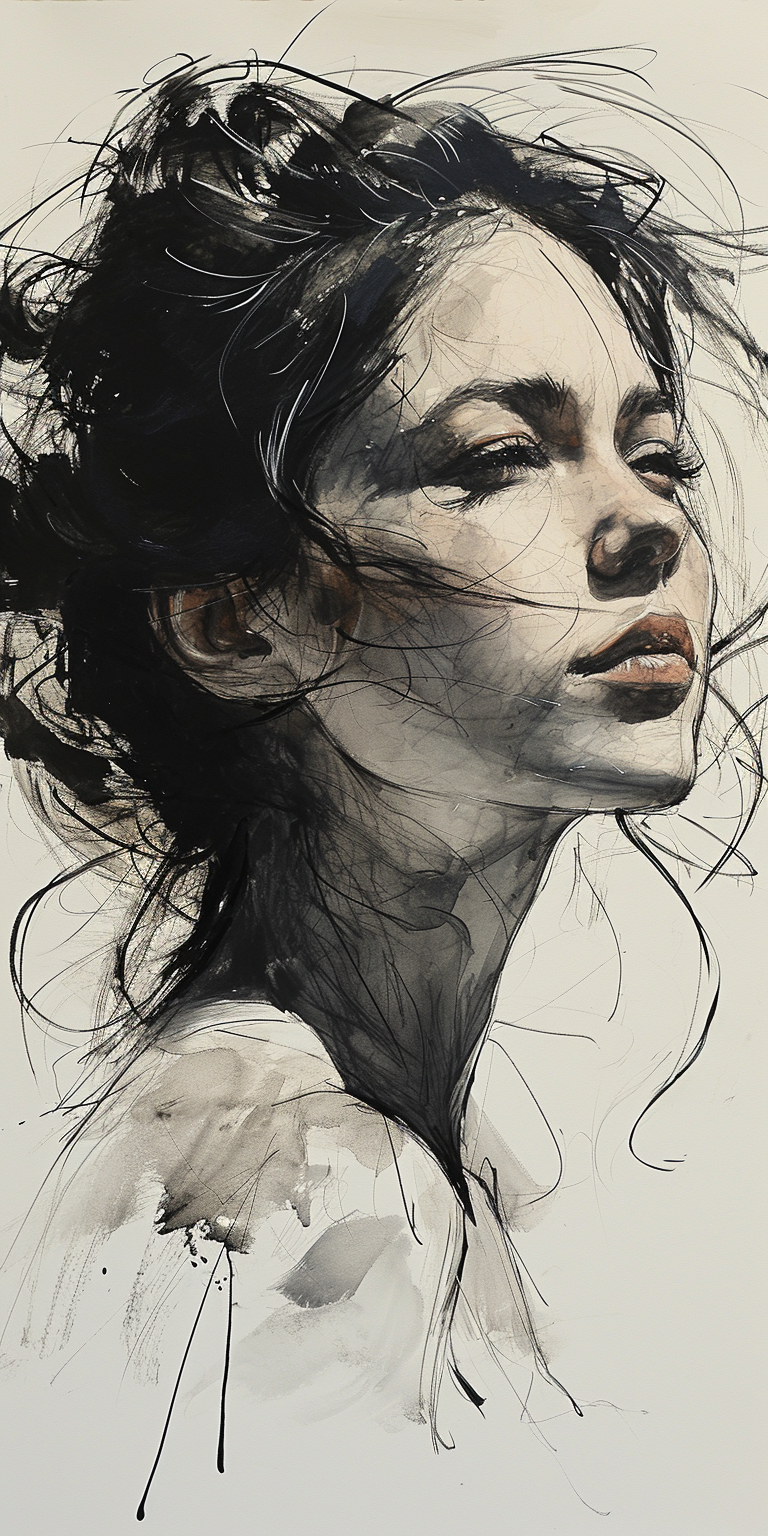 AI generated: Midjourney prompt: A minimalist abstract sketch of a woman --ar 1:2 -... (Midjourney - Portraits)