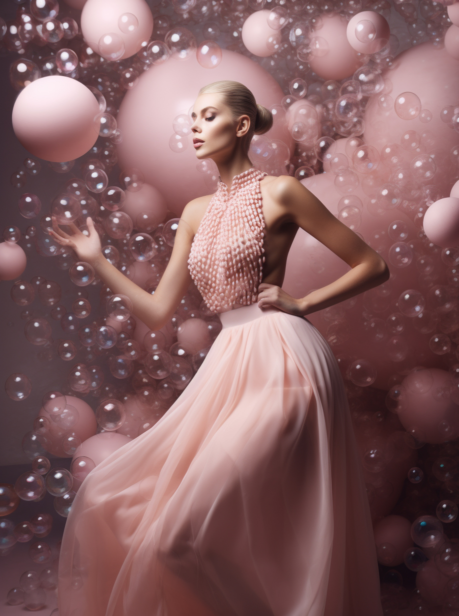 Midjourney prompt: fashion editorial photo of a model with a lot of b... - Midjourney