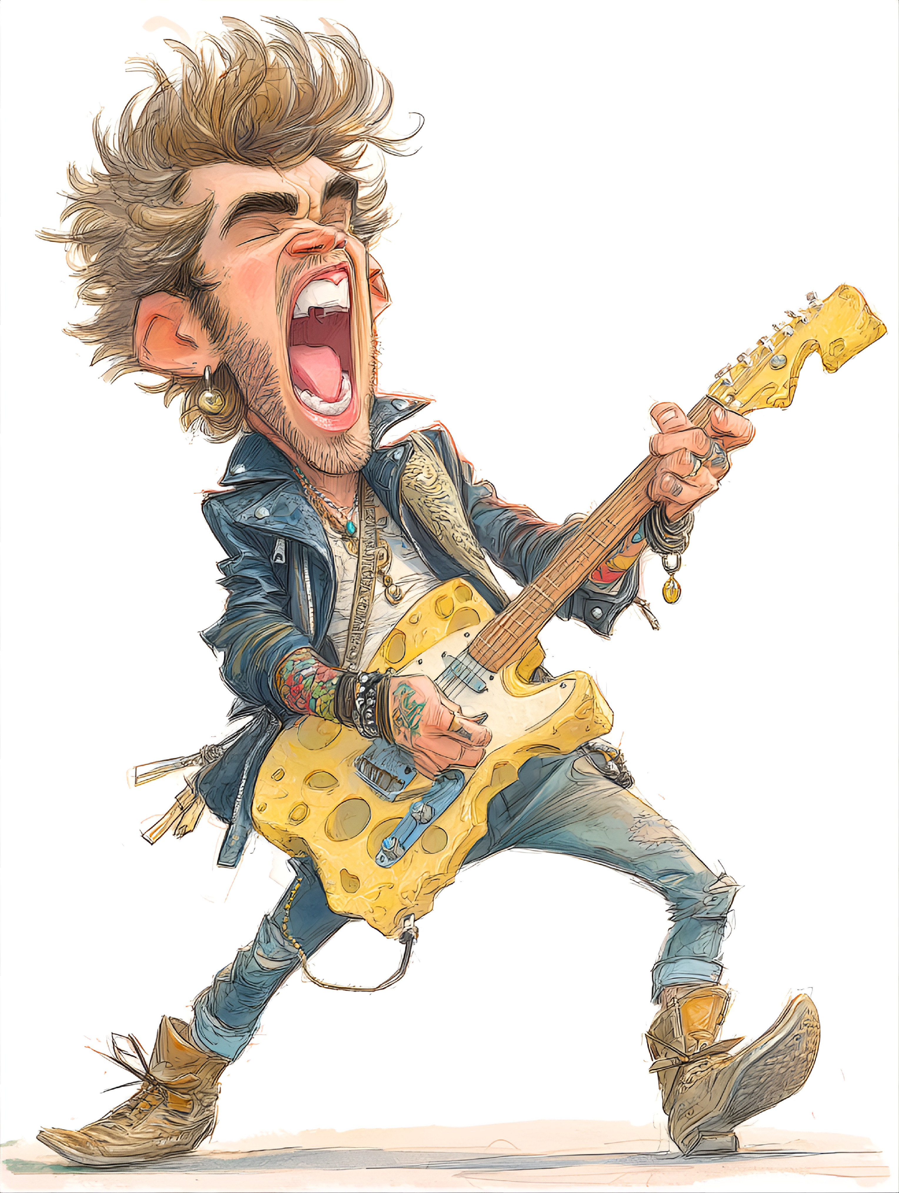 Midjourney prompt: funny caricature, rock star caricature, adult cauc... - Midjourney