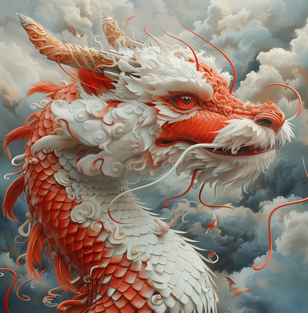 Midjourney prompt: red dragon under the stormy sky by sam robinson, i... - Midjourney