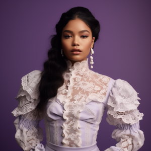 AI generated: Midjourney prompt: Low Angle Shot of a delicate, romantic, and ethere... (Midjourney - Fashion)
