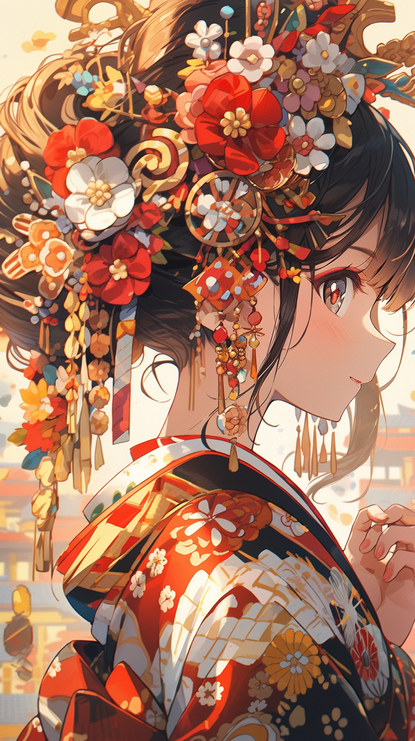 AI generated: Midjourney prompt: an illustration of a samurai girl with a colorful ... (Midjourney - Anime)