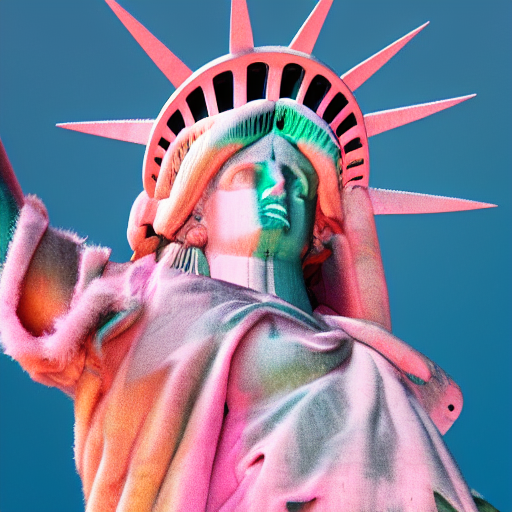 Stable Diffusion prompt: Statue of Liberty wearing a pink...